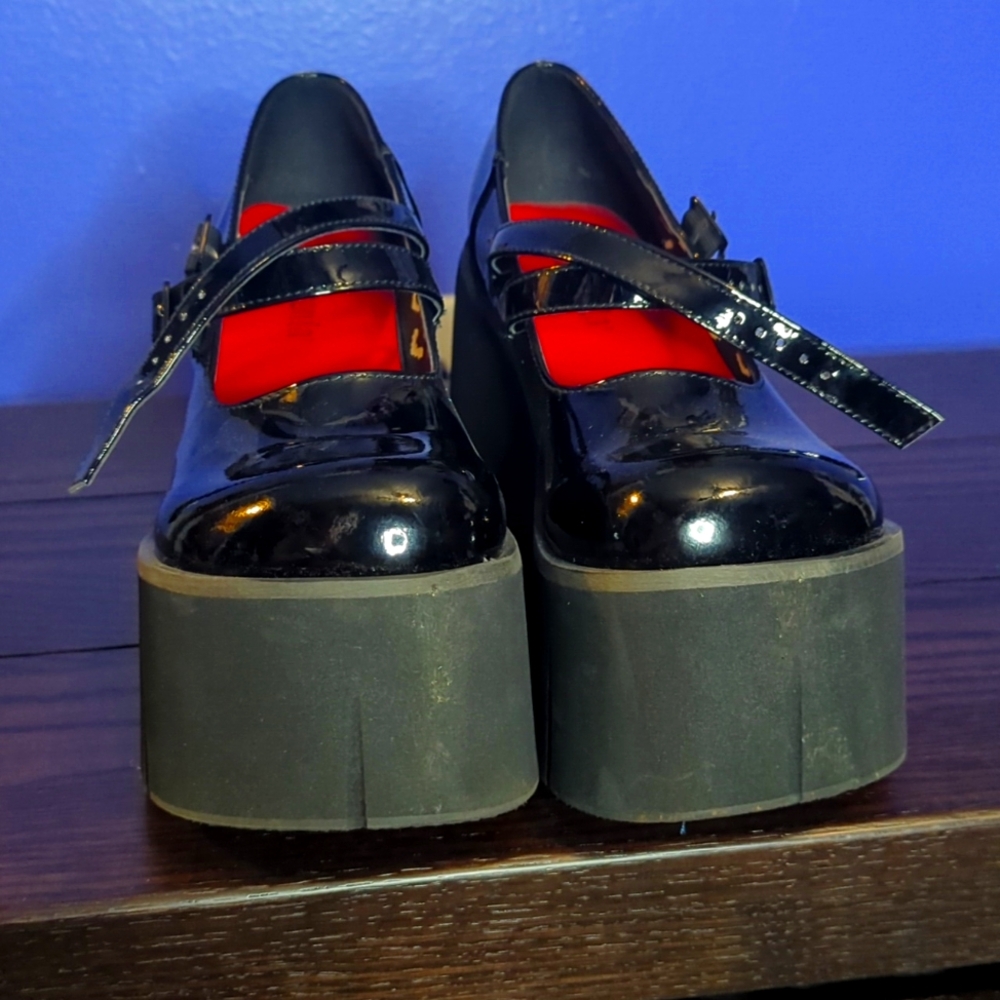 Demonia Kera Patent (Faux) Leather Platform Mary Janes - Picture 2 of 10
